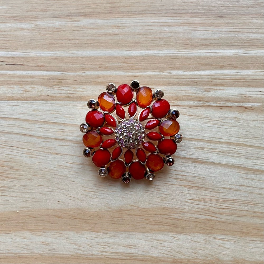 Casual Corner Orange Red Gold Gemstone Brooch Pin